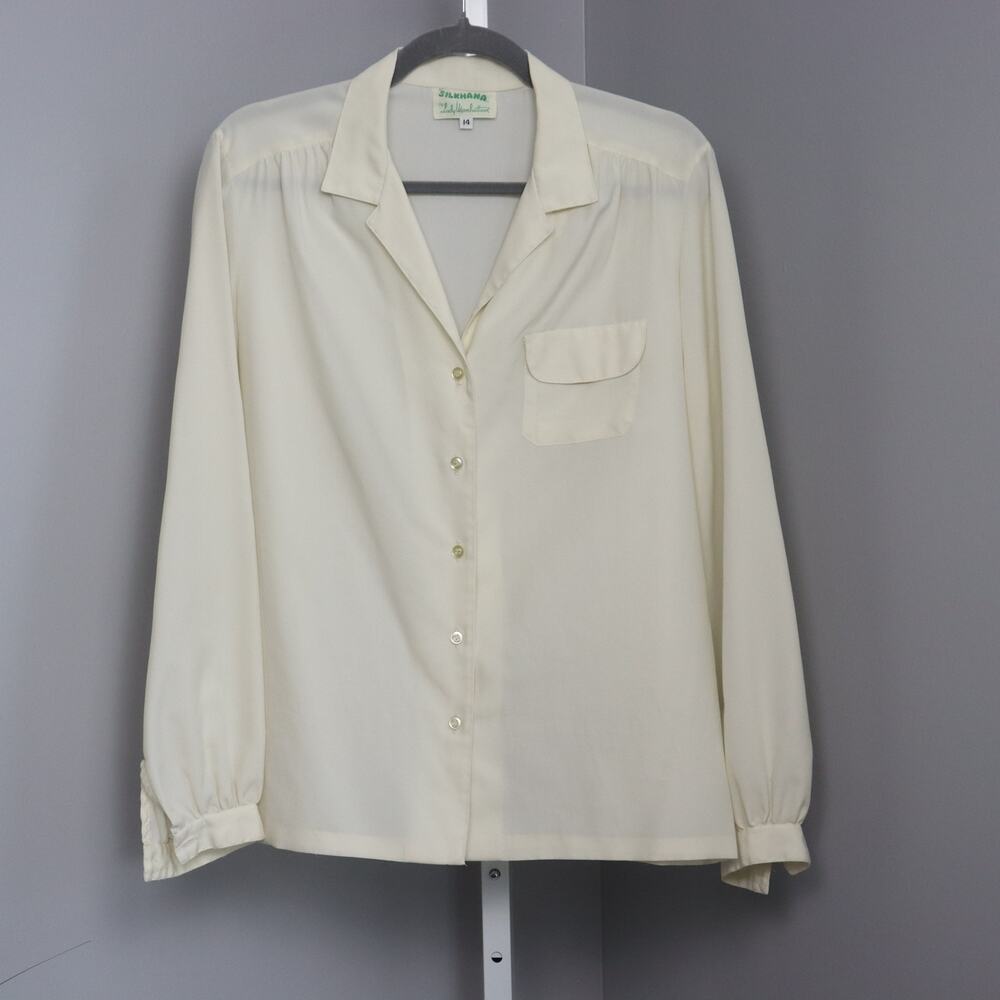 Vintage Silkhana by Lady Manhattan‎ Blouse – Size 14 – Cream Button Front